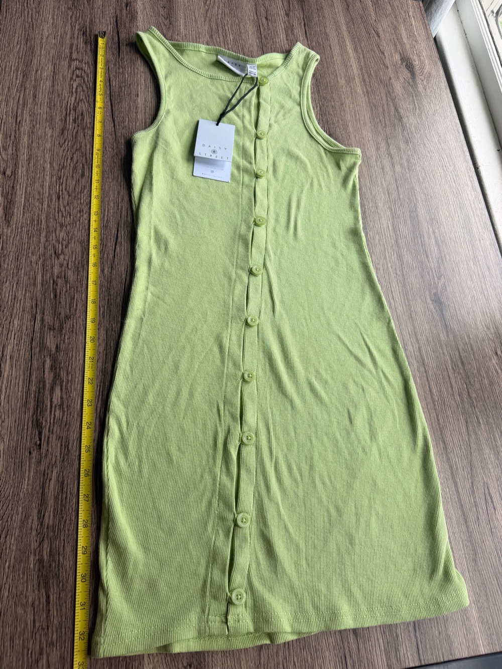 Daisy Street Lime Green Ribbed Button-Front dress